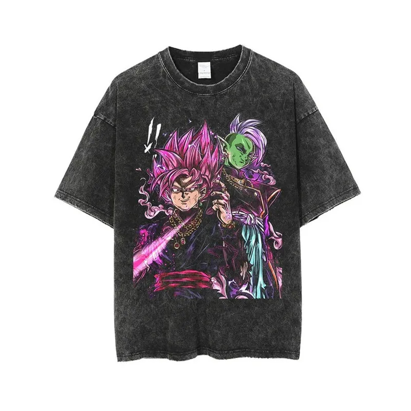 Acid Wash Vintage Graphic T Shirt - T-Shirt Goku Black Rose Dragon Ball