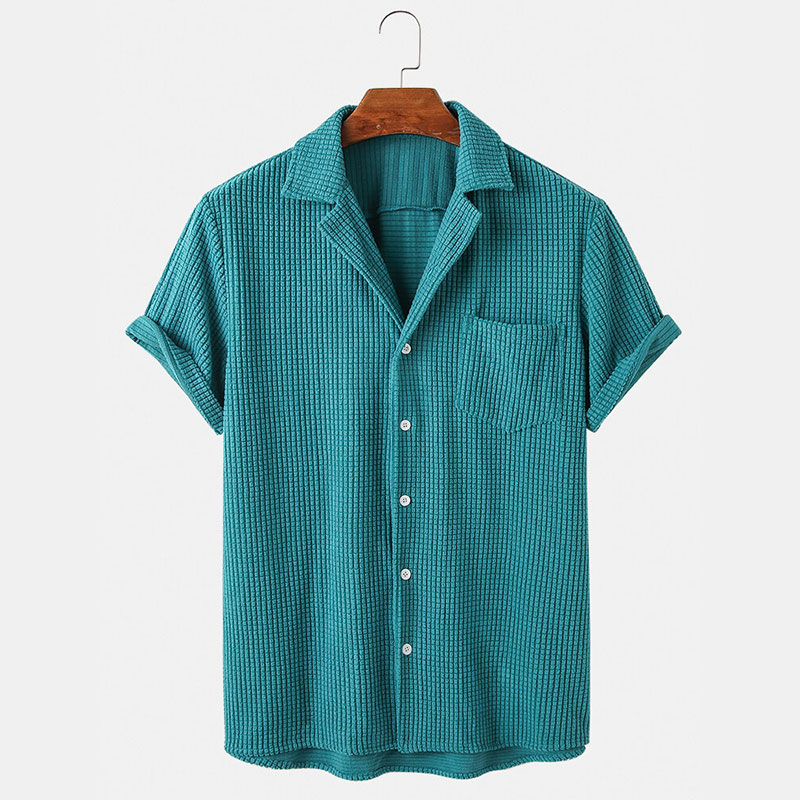 Corduroy Button Up Shirt Men - Abbigliamento estivo Camicie a maniche corte