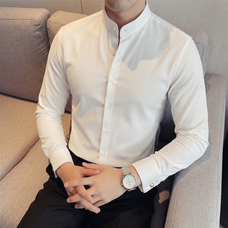 Camicia da uomo a maniche lung - Mandarin Collar Formal Shirt Slim Fit recensione e prezzo