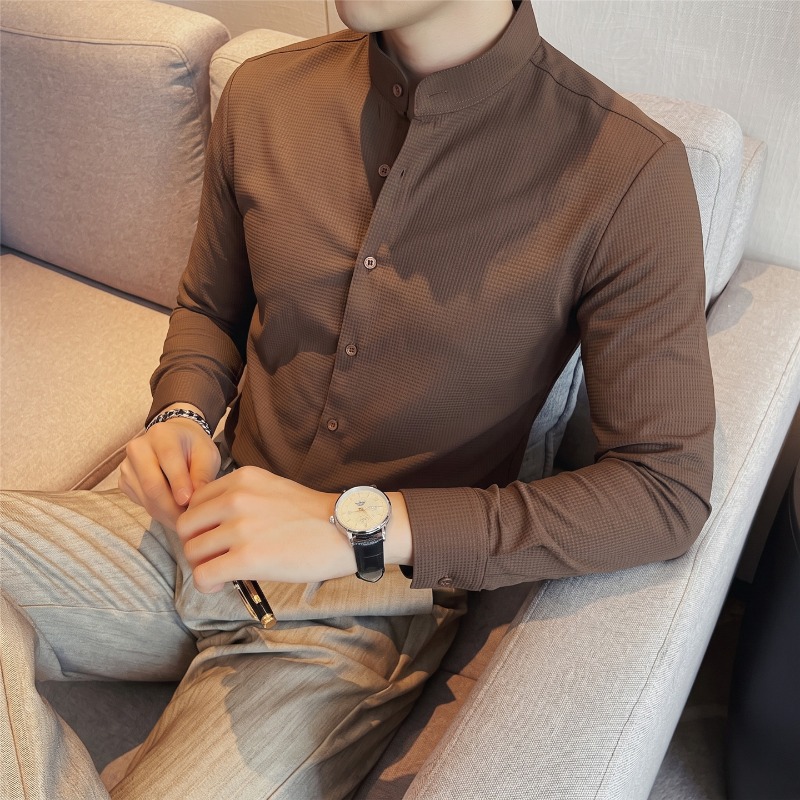 Camicia da uomo a maniche lung - Mandarin Collar Formal Shirt Slim Fit recensione e prezzo