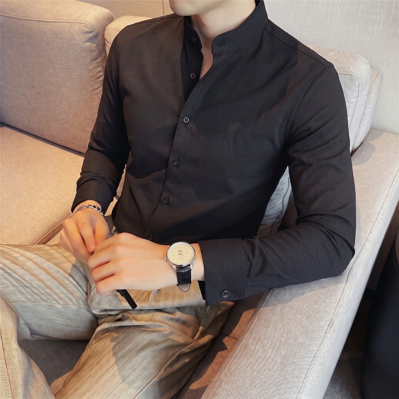 Camicia da uomo a maniche lung - Mandarin Collar Formal Shirt Slim Fit recensione e prezzo