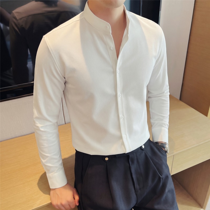 Camicia da uomo a maniche lung - Mandarin Collar Formal Shirt Slim Fit recensione e prezzo