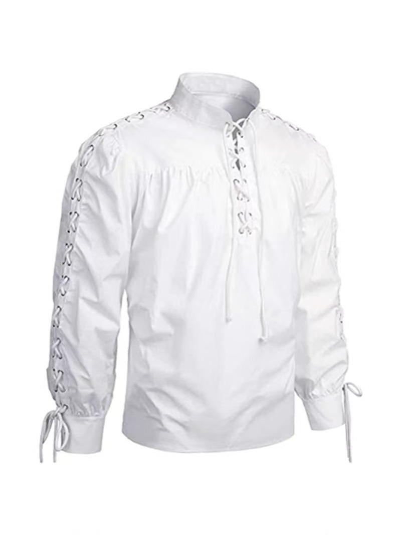 Camicia da uomo vintage con co - Medieval Gothic Lace Up Pirate Shirt recensione e prezzo
